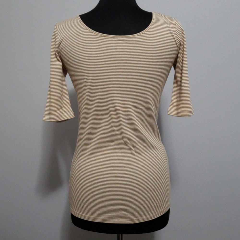 Like New Tan & White Striped Scoop Neck Tee - Picture 4 of 5